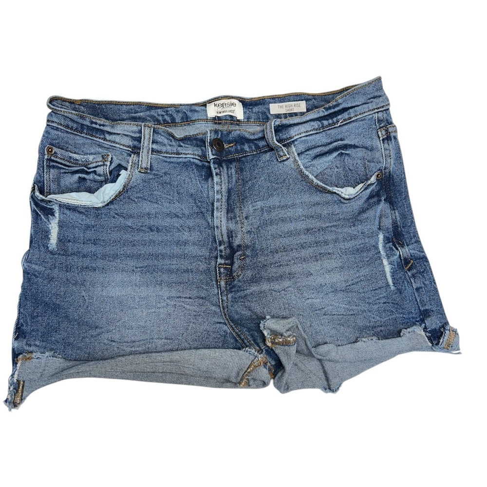 Kensie Womens 10 High Rise Distressed Denim Shorts Blue Cut Off Jean Casual